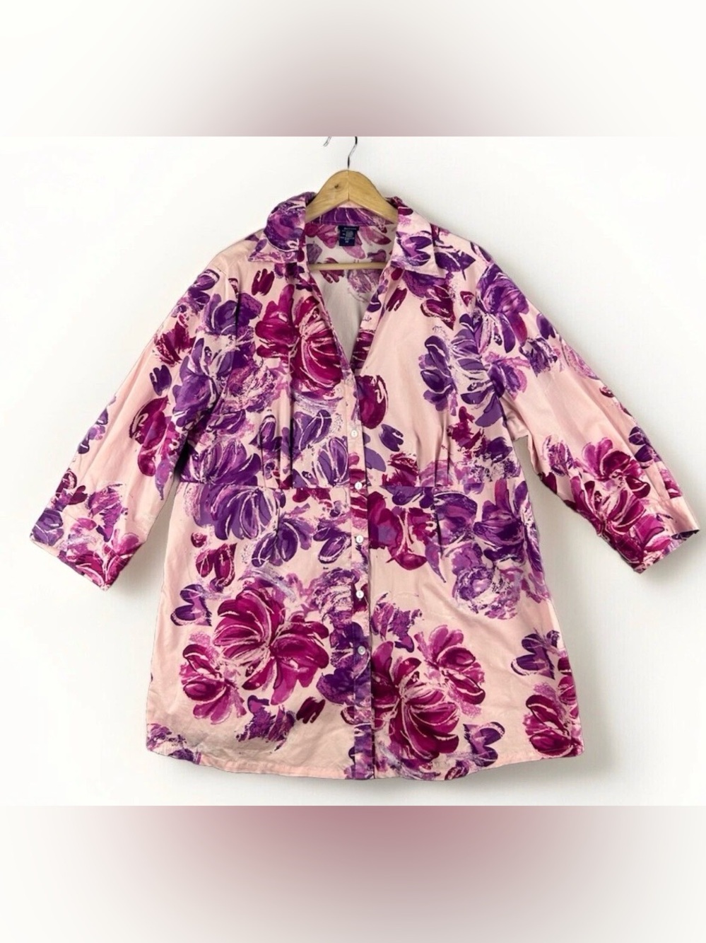 Basic Editions Pink Floral Button-Front Top Blouse